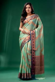 Sea Green Cotton Silk saree with woven design