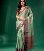 Sea Green Cotton Silk saree with woven design