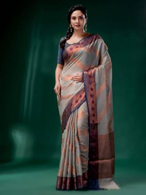 Grey Cotton Silk saree with woven design 1