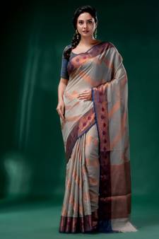 Grey Cotton Silk saree with woven design