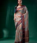 Grey Cotton Silk saree with woven design
