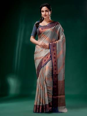 Grey Cotton Silk saree with woven design 2