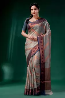 Grey Cotton Silk saree with woven design