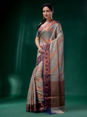 Grey Cotton Silk saree with woven design 3