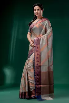 Grey Cotton Silk saree with woven design