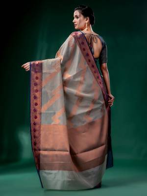 Grey Cotton Silk saree with woven design 4