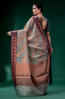 Grey Cotton Silk saree with woven design