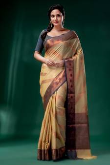 Mellow Yellow Cotton Silk saree with woven design