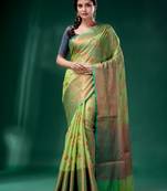 Green Cotton Silk saree with woven design