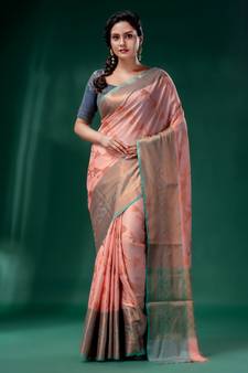 Pink Cotton Silk saree with woven design