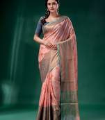 Pink Cotton Silk saree with woven design