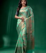 Sea green Cotton Silk saree with woven design