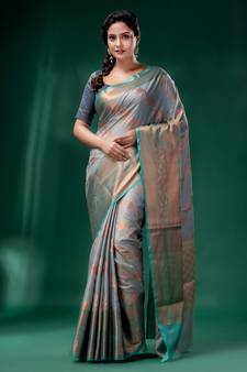 Grey Cotton Silk saree with woven design