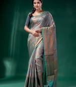 Grey Cotton Silk saree with woven design