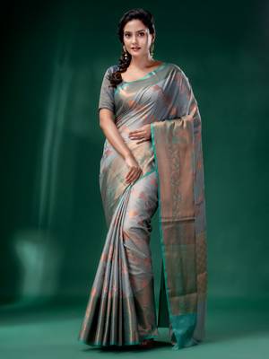 Grey Cotton Silk saree with woven design 2