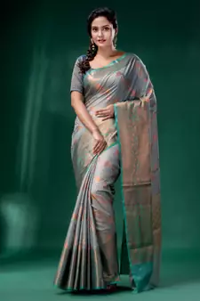Grey Cotton Silk saree with woven design