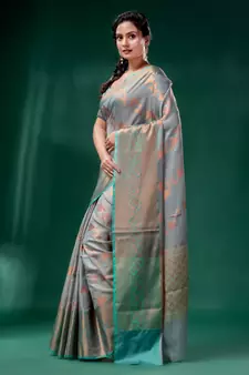 Grey Cotton Silk saree with woven design