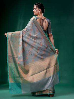 Grey Cotton Silk saree with woven design 4