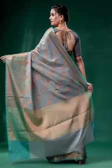 Grey Cotton Silk saree with woven design
