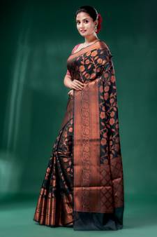 Bottle Green Cotton Silk saree with woven design