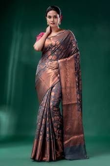 Grey Cotton Silk saree with woven design