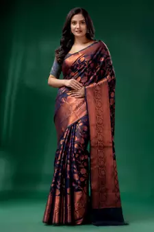 Navy Blue Cotton Silk saree with woven design