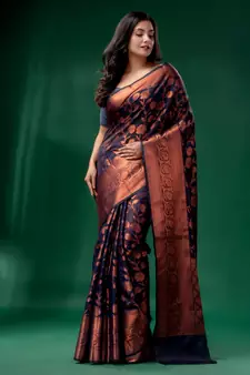 Navy Blue Cotton Silk saree with woven design