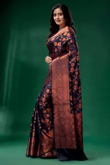 Navy Blue Cotton Silk saree with woven design