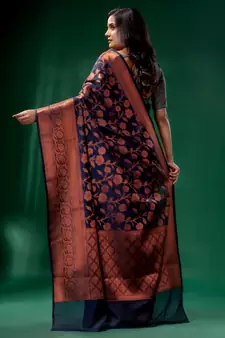 Navy Blue Cotton Silk saree with woven design
