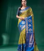 Green Organza Kanjivaram handwoven soft saree  with zari border