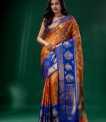 Orange Organza Kanjivaram handwoven soft saree  with zari border