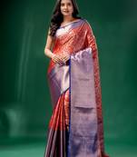 Red Organza Kanjivaram handwoven soft saree  with zari border