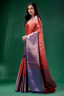 Red Organza Kanjivaram handwoven soft saree  with zari border