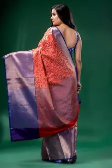 Red Organza Kanjivaram handwoven soft saree  with zari border
