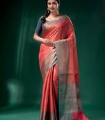 Peach Blended Silk Brocade handwoven soft saree