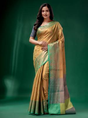 Pista Green Blended Silk Brocade handwoven soft saree 1