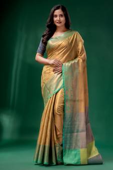 Pista Green Blended Silk Brocade handwoven soft saree