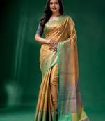 Pista Green Blended Silk Brocade handwoven soft saree