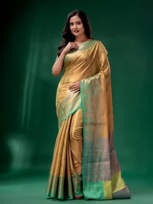 Pista Green Blended Silk Brocade handwoven soft saree 2