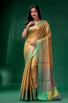 Pista Green Blended Silk Brocade handwoven soft saree