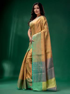 Pista Green Blended Silk Brocade handwoven soft saree 3
