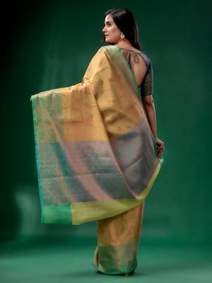 Pista Green Blended Silk Brocade handwoven soft saree 4