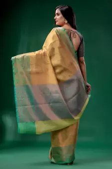 Pista Green Blended Silk Brocade handwoven soft saree