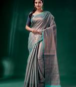 Turquoise Blue Blended Silk Brocade handwoven soft saree