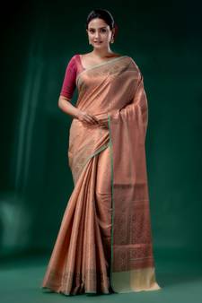 camel beige Blended Silk Brocade handwoven soft saree