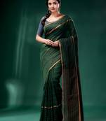 Bottol Green Linen handwoven soft saree