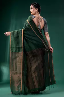 Bottol Green Linen handwoven soft saree