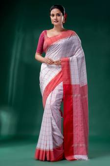 White Silk Linen soft saree with woven design