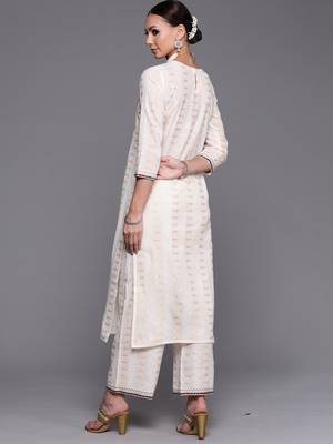 Indo Era Off White Embroidered Straight Kurta Palazzo With Dupatta Set 2