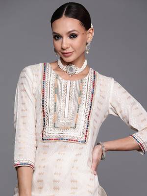 Indo Era Off White Embroidered Straight Kurta Palazzo With Dupatta Set 5